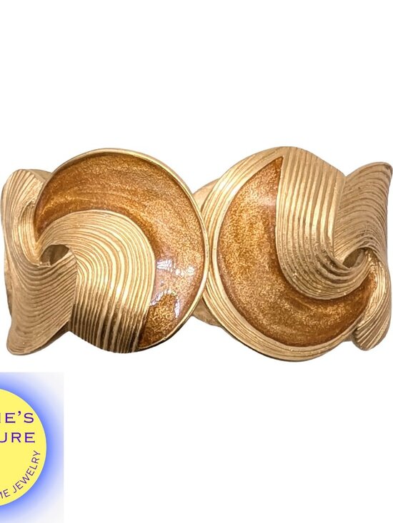 Trifari Jewelry - Vintage 1986 Signed Trifari Goldtone & Brown Enamel Cuff Bracelet